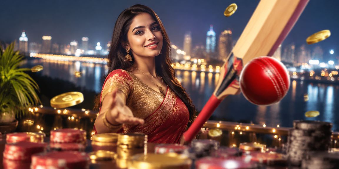 Indian woman placing a cricket bet using a mobile device at riverfront